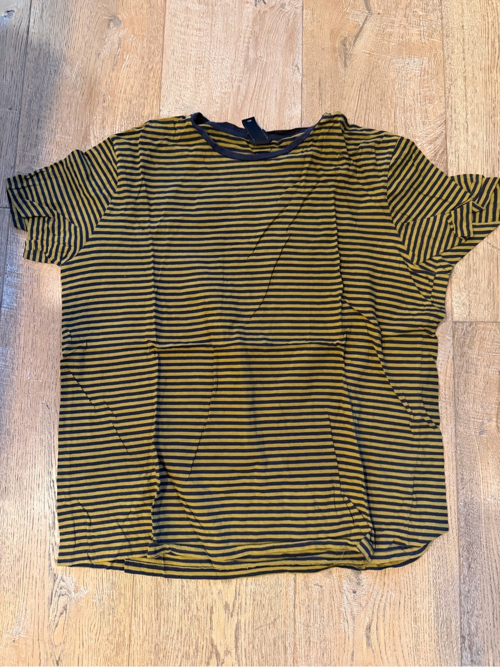 H&M Olive Green and Black Striped Short-Sleeve Crew Tee